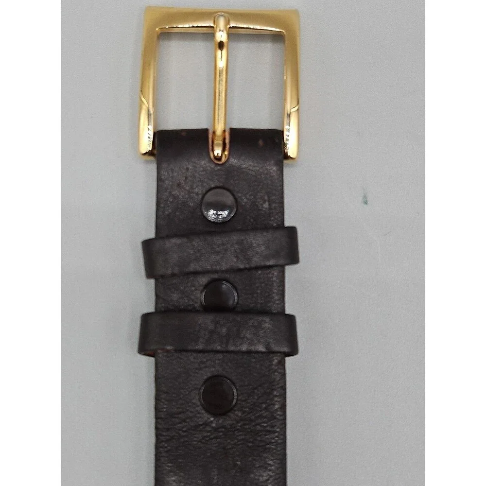 Elk Skin Brown Leather Belt Size 36 USA Handmade Brass Buckle 1-5/16